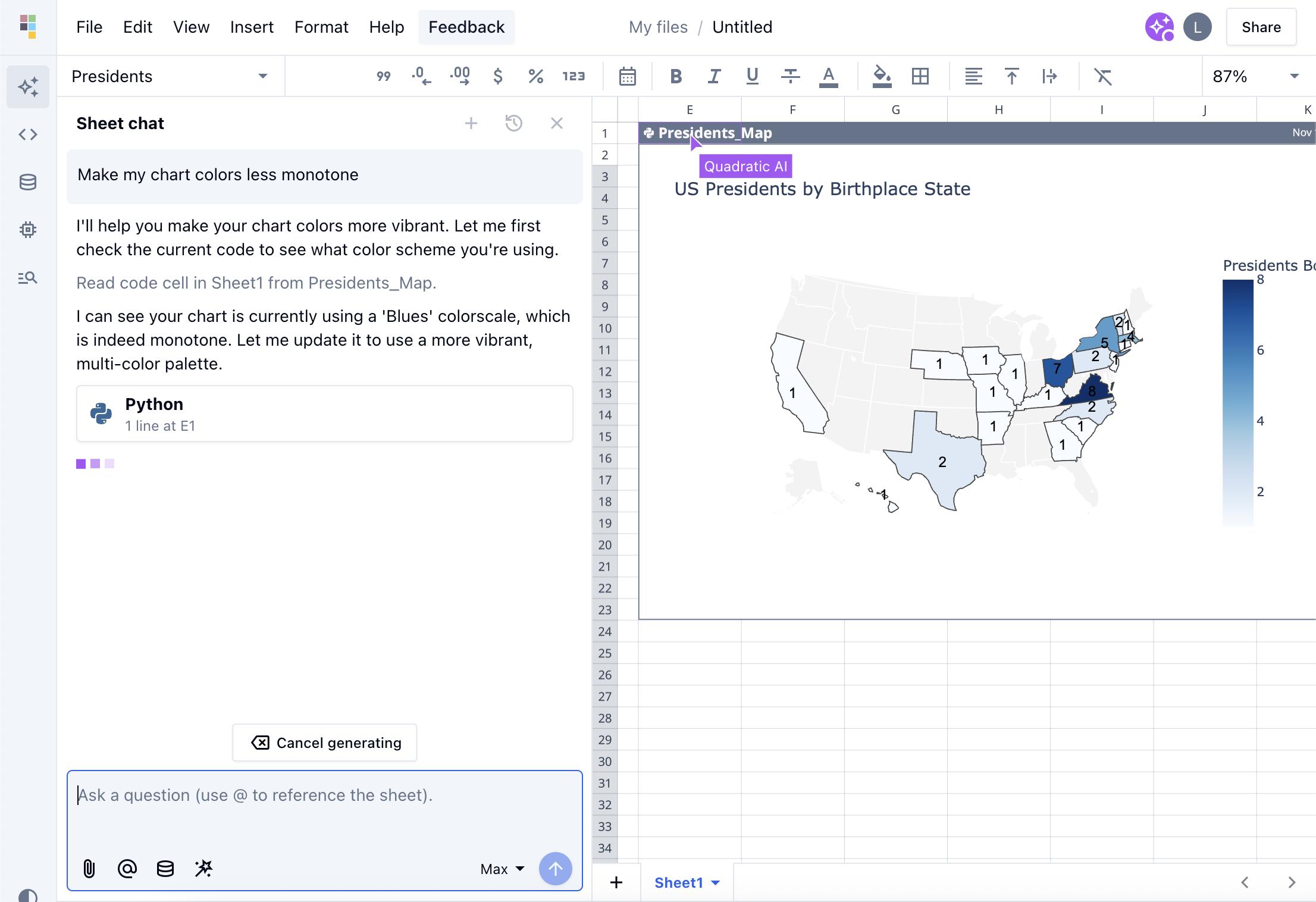 AI agent with cursor visible in spreadsheet