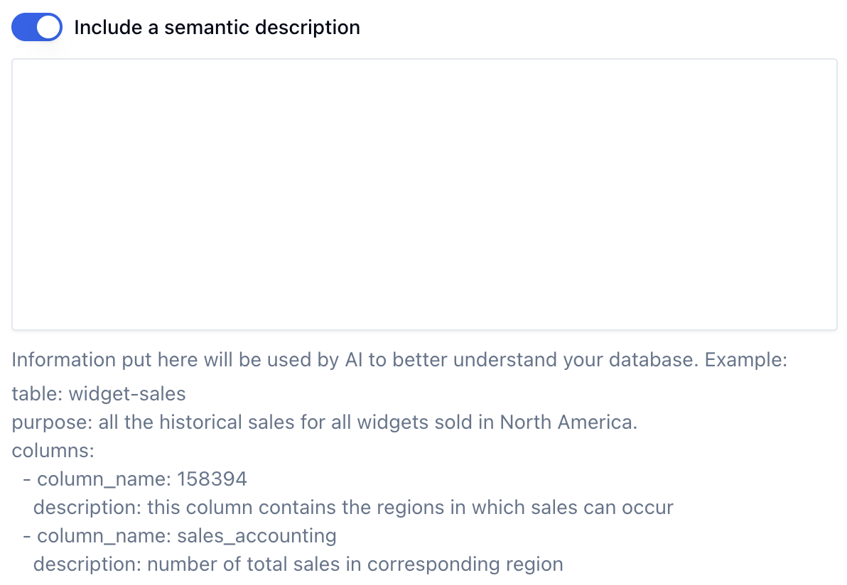 Text input box for semantic layer