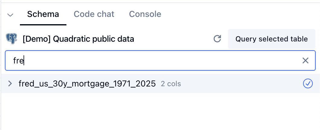 SQL schema filter being used to filter down to a FRED mortgage table