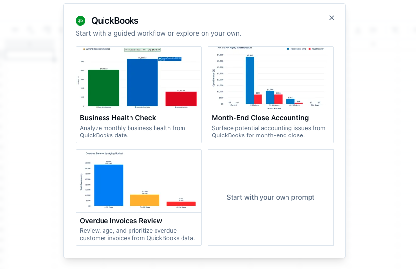 QuickBooks recipe selection screen in Quadratic.