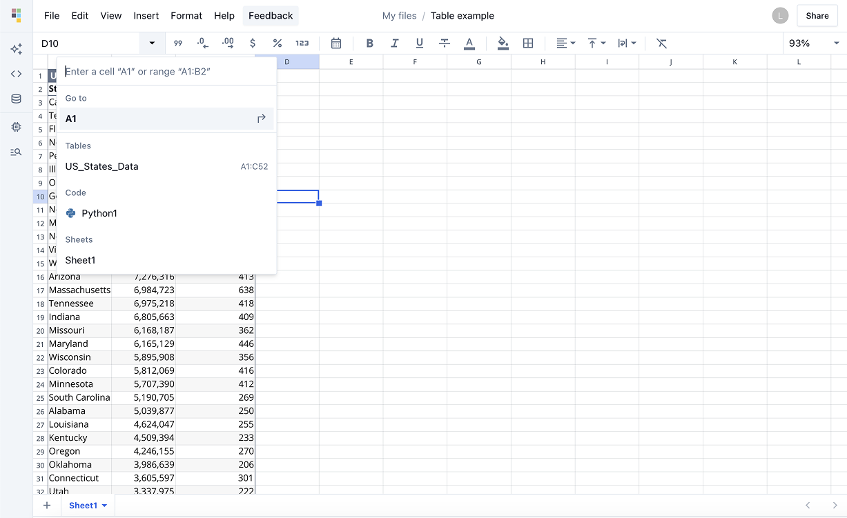 Sheet navigation menu.