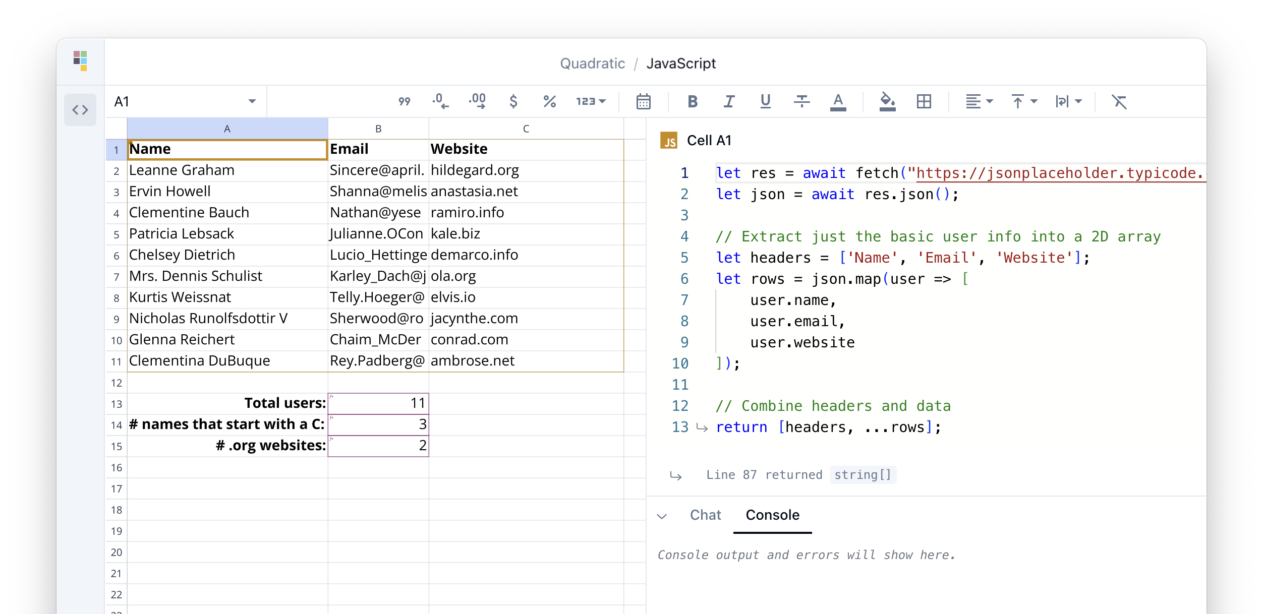 JavaScript Spreadsheet